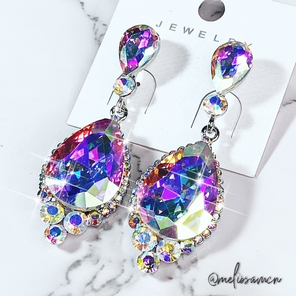 Aurora Borealis (AB) Austrian Crystal Drop Earrings - Bride, Wedding, Party, etc - Picture 3 of 7